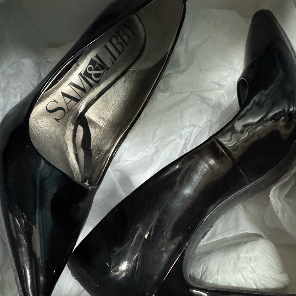 Sam & Libby Black Patent Pointed-Toe Pumps